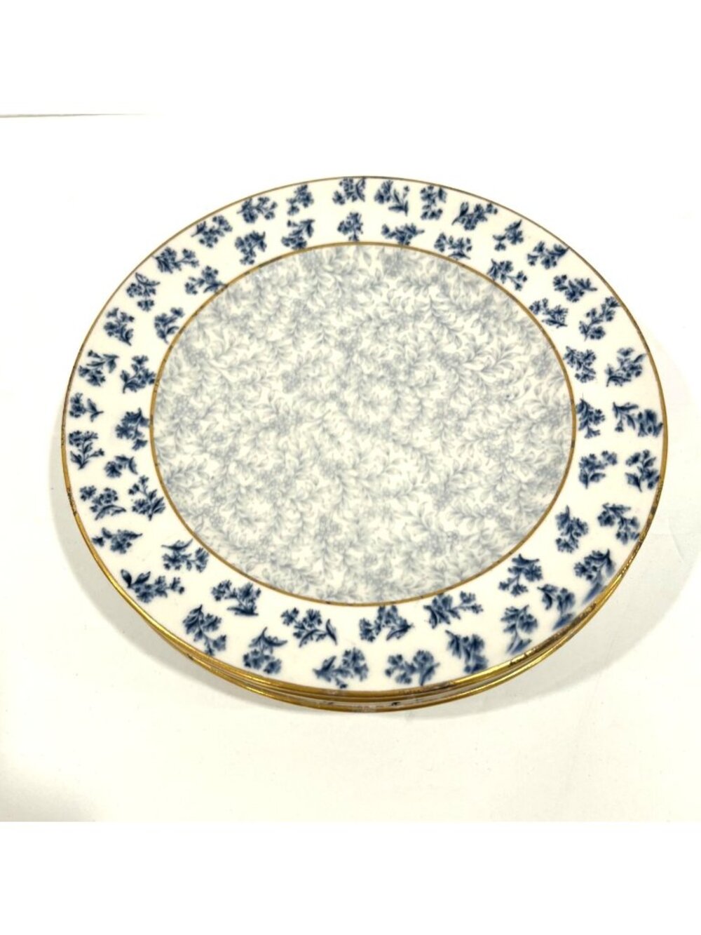 Set Of 4 Royal Worcester Virtreous Ovington Brothers Chintz Blue Plates Gold Ban